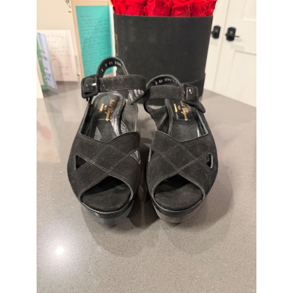 Robert Clergerie Black Suede Wedge Platform Shoe Sz 9 EUC Quiet Luxury Designer